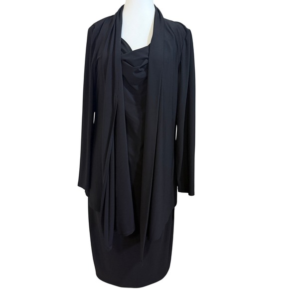 Jones New York Dresses & Skirts - Jones New York Dress Women 14 Black Drape Neck Sheath Attached Cardigan Layered